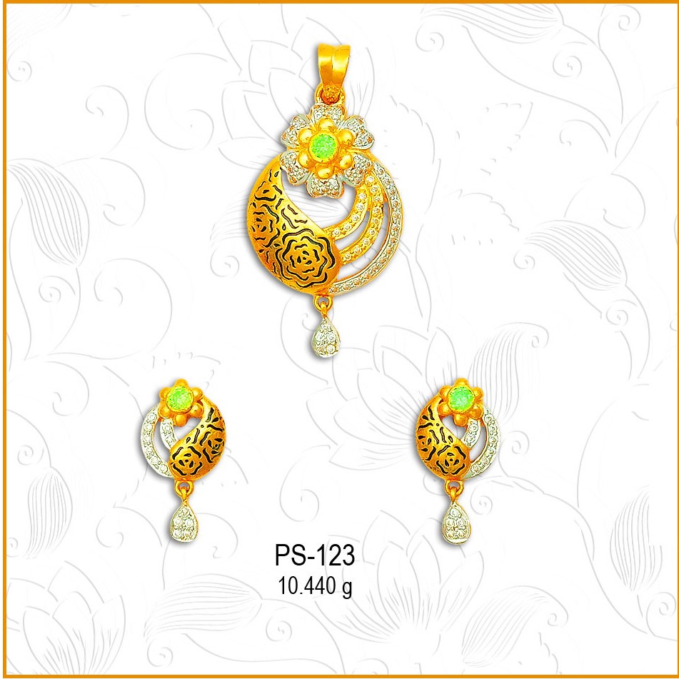 22KT Gold Designer CZ Pendant Set PS-123