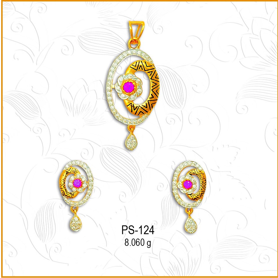 22KT Gold Oval Shape CZ Pendant Set PS-124