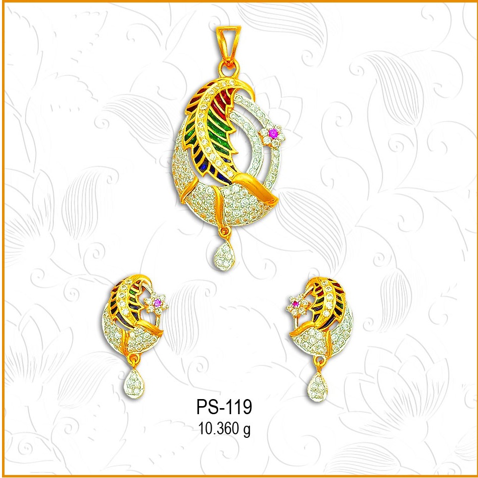 916 Gold Colourful CZ Pendant Set PS-119