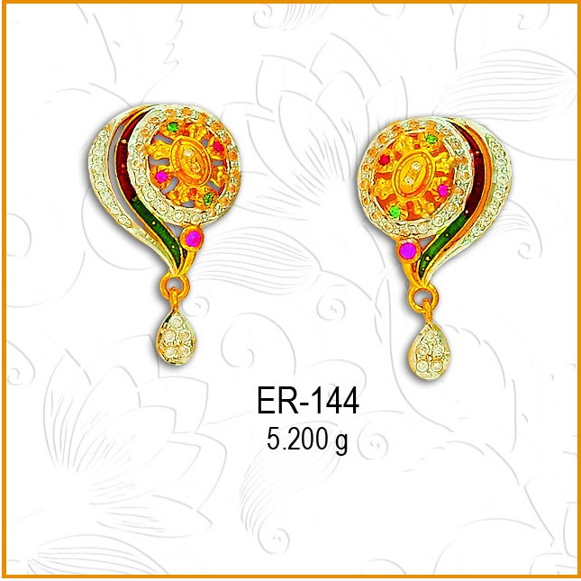 916 Gold CZ Circle Two Layer Fancy Earring ER-144