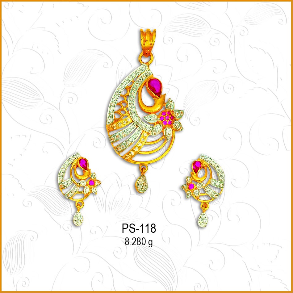 916 Gold Fancy CZ Diamond Pendant Set PS-118