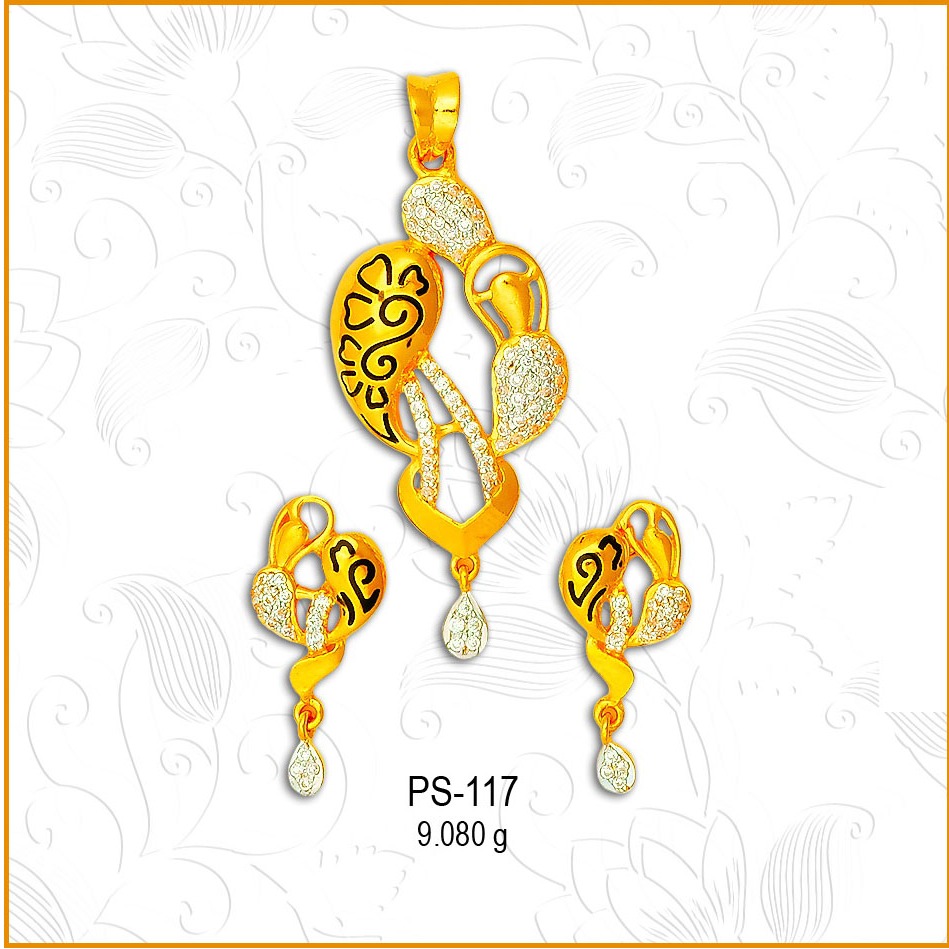 22KT Gold Floral Design CZ Pendant Set PS-117