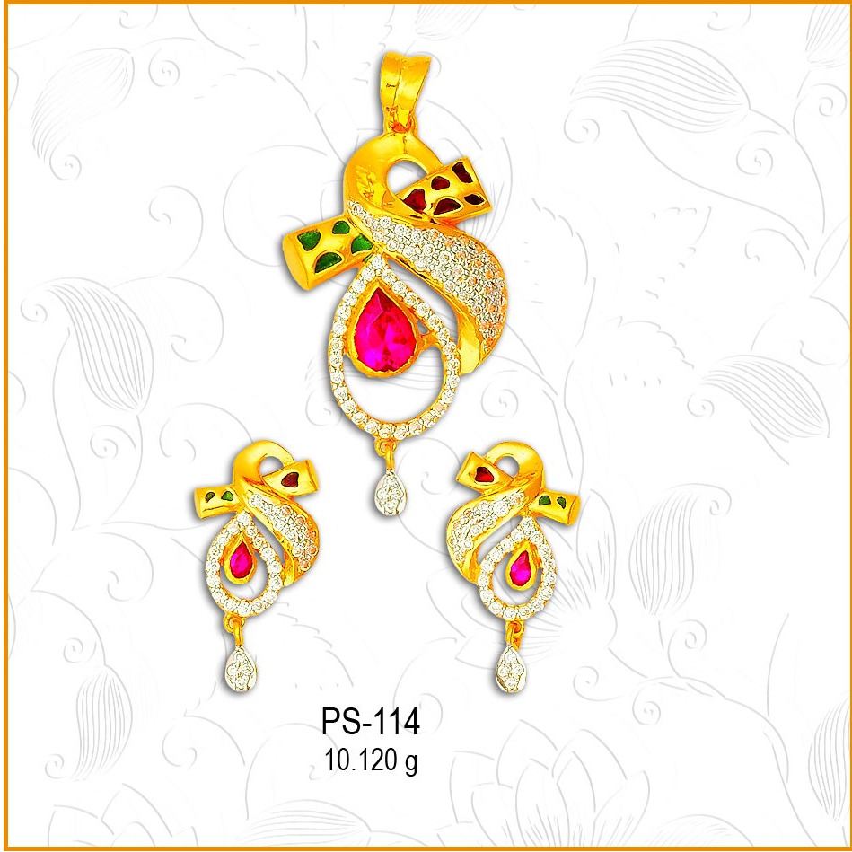 22KT Gold Fancy CZ Diamond Pendant Set PS-114
