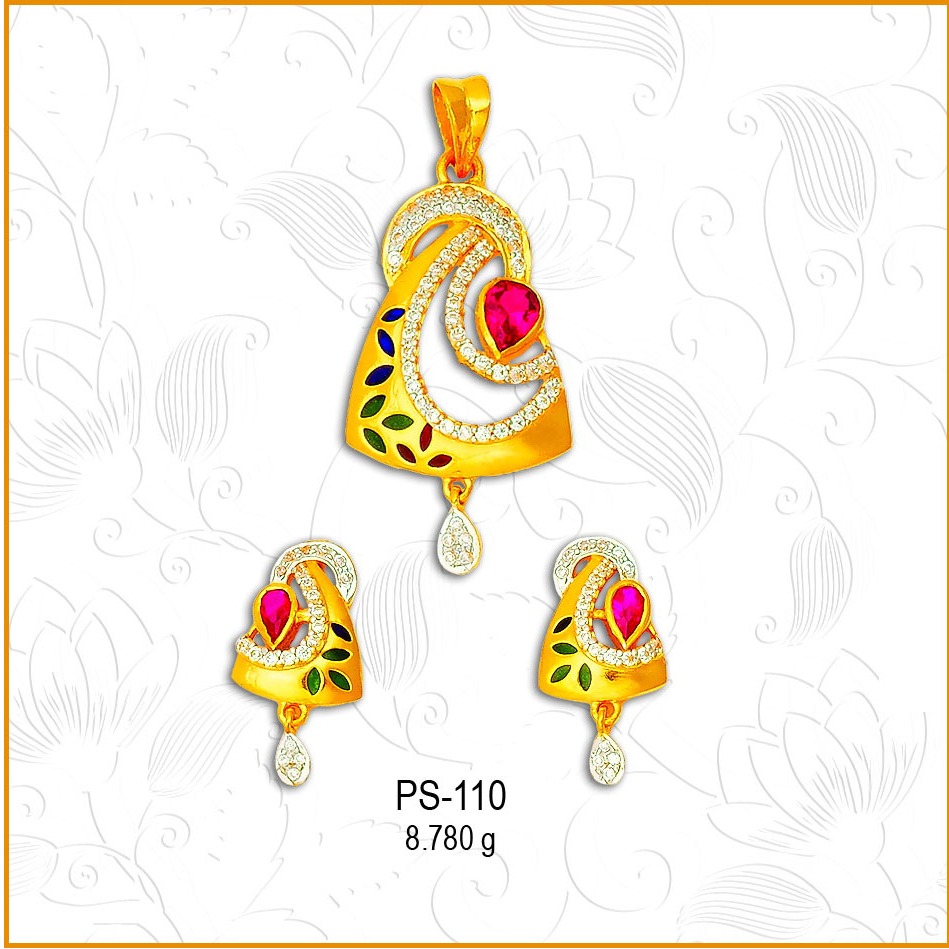 916 Gold Designer CZ Pendant Set PS-110