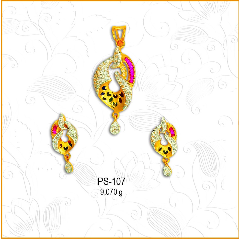 22KT Gold Designer CZ Pendant Set PS-107