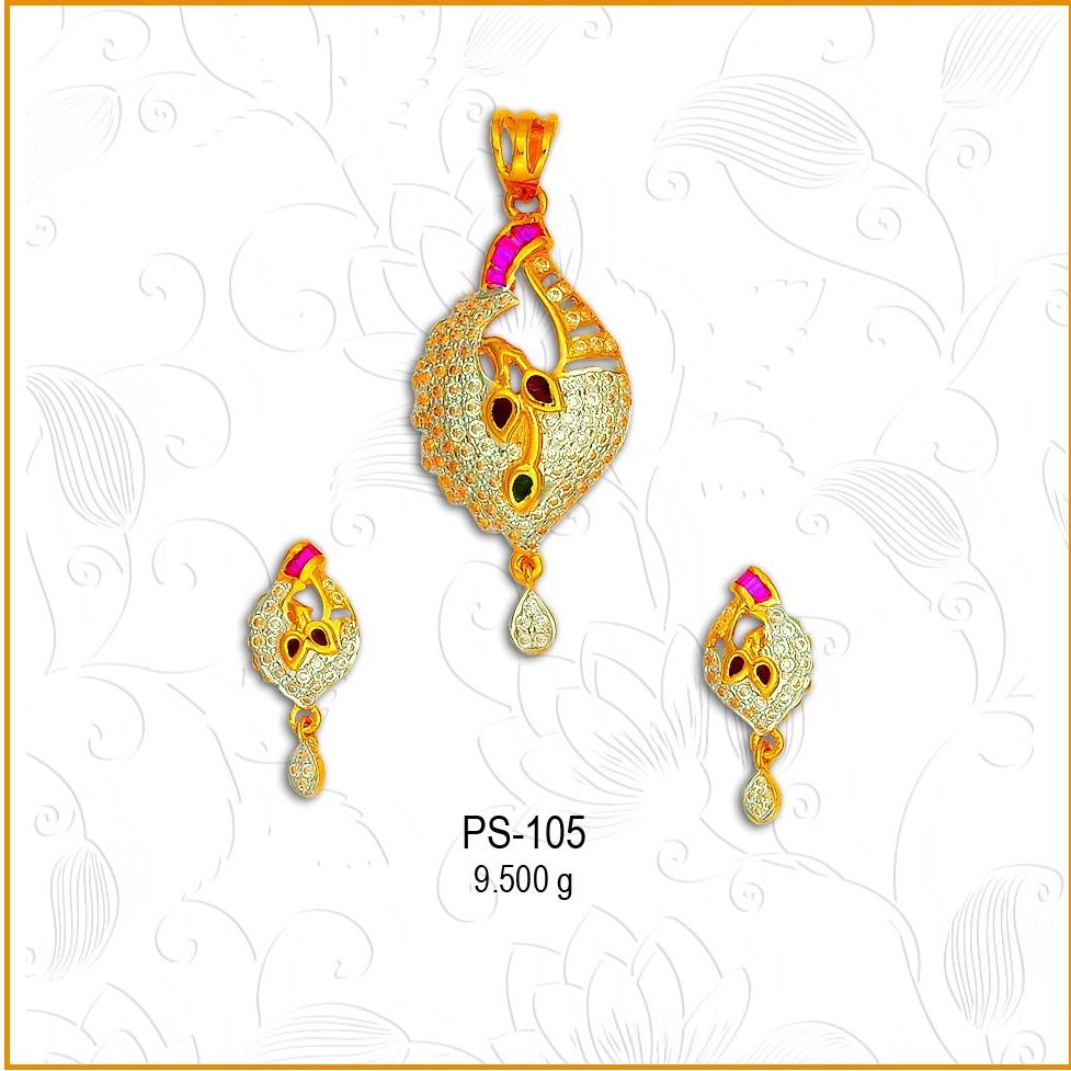 22KT Gold Fancy Pink Stone CZ Pendant Set PS-105