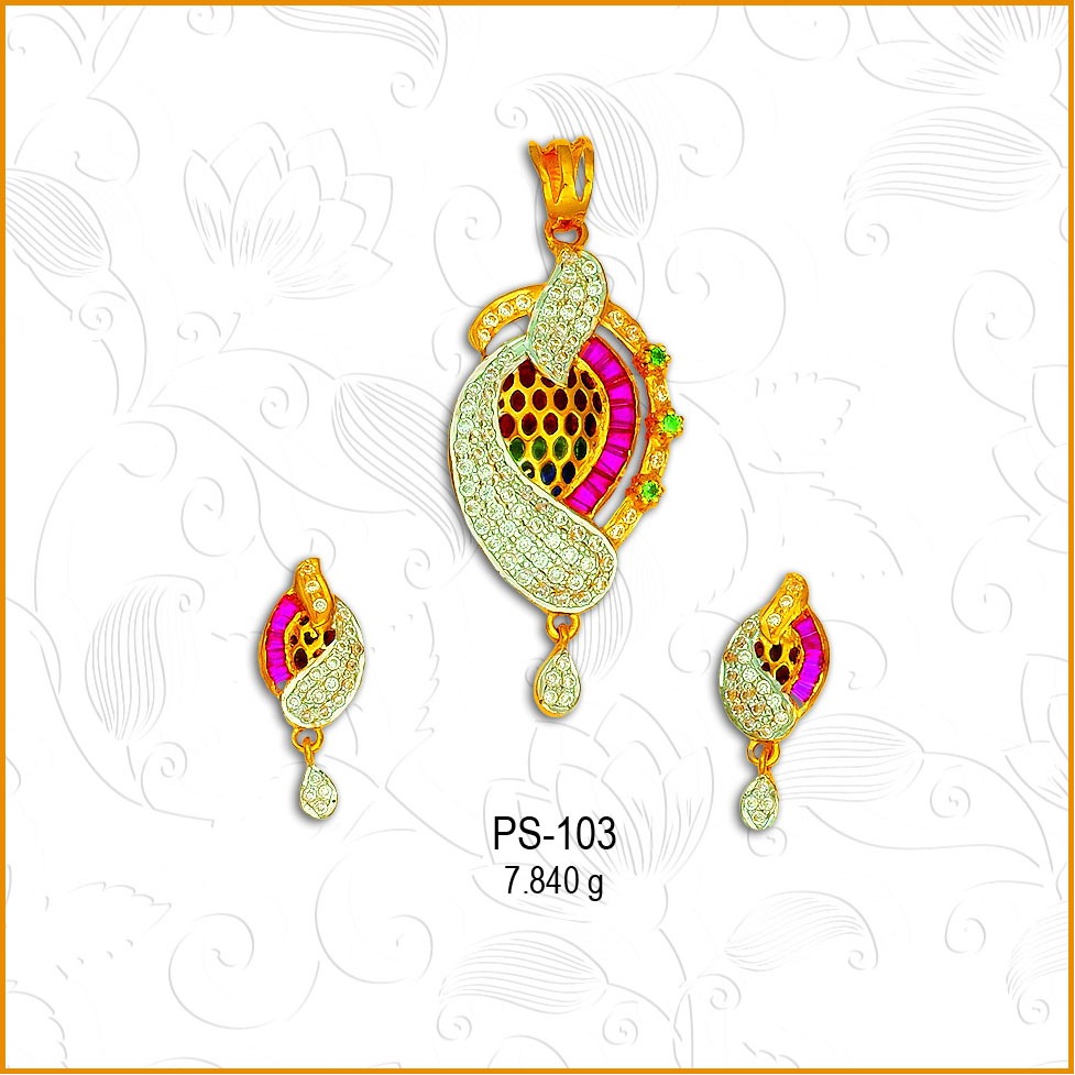 22KT Gold Fancy CZ Pendant Set PS-103