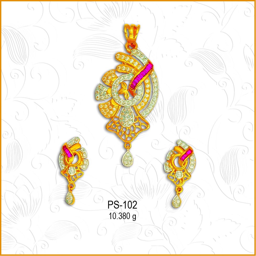 916 Gold Designer CZ Pendant Set PS-102