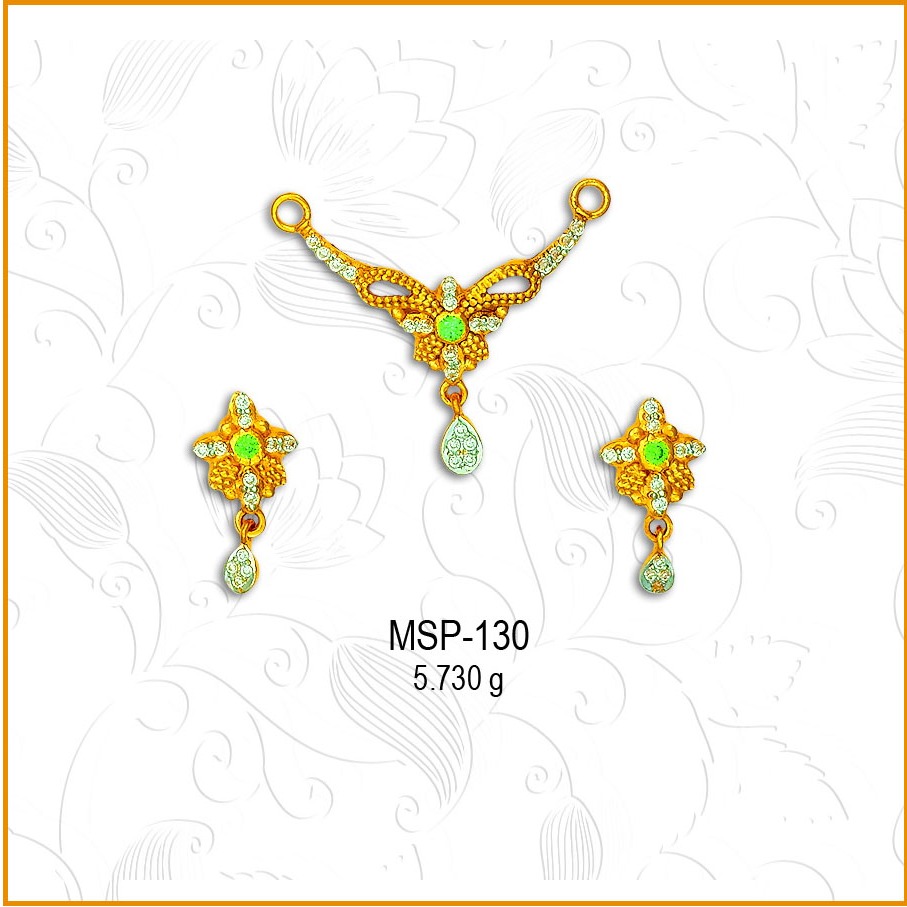22KT Gold Green Stone CZ Mangalsutra Pendant Set MSP-130