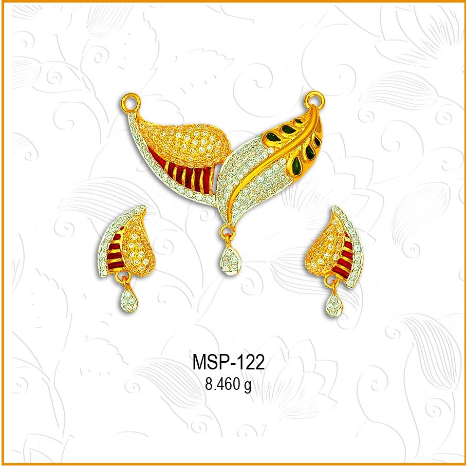 22KT Gold Leaf Design CZ Mangalsutra Pendant Set MSP-122