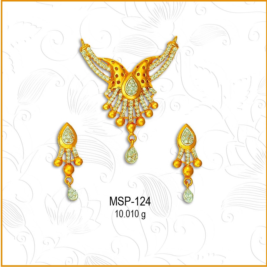 22KT Gold Traditional CZ Mangalsutra Pendant Set MSP-124