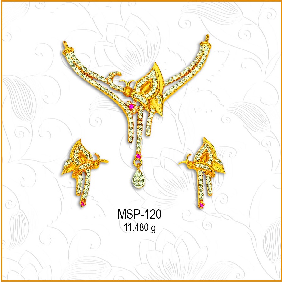 22KT Gold Butterfly Design CZ Mangalsutra Pendant Set MSP-120