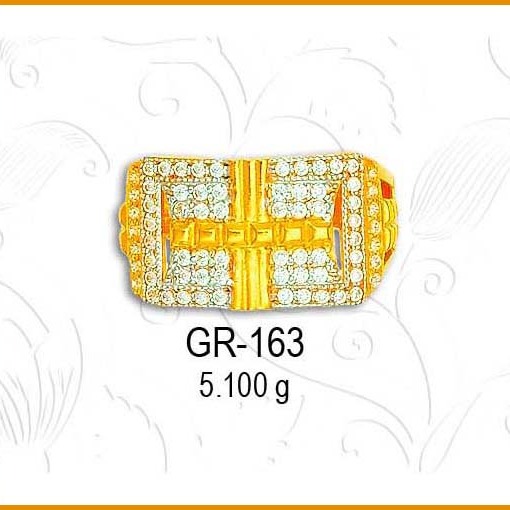 916 Gold Fancy CZ Gents Ring GR-163