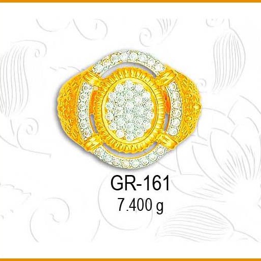 916 Gold Oval Shape CZ Gents Ring GR-161