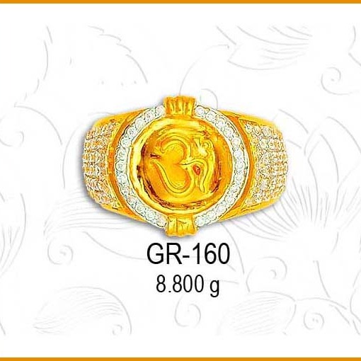 22KT Gold Om Design CZ Diamond Gents Rings GR-160