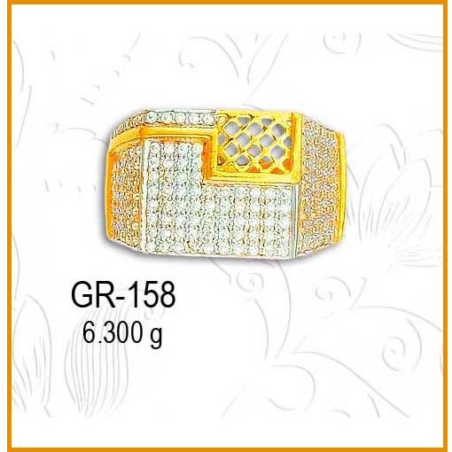 22KT Gold Attractive CZ Diamond Gents Ring GR-158