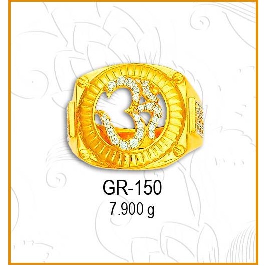 22KT Gold Fancy Om Design CZ Gents Ring GR-150