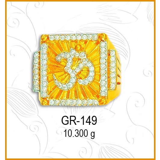 916 Gold Om Design CZ Gents Ring GR-149