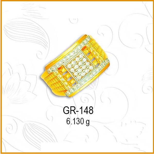 22KT Gold Square Design CZ Diamond Gents Ring GR-148