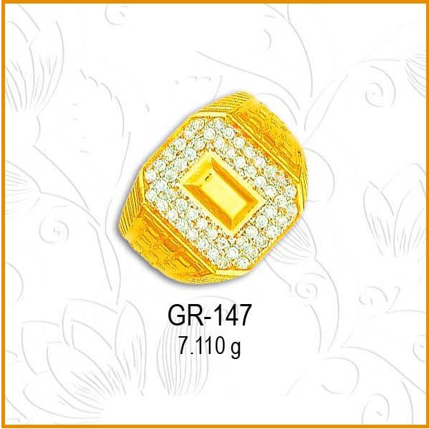 916 Yellow Gold Fancy CZ Diamond Gents Ring GR-147