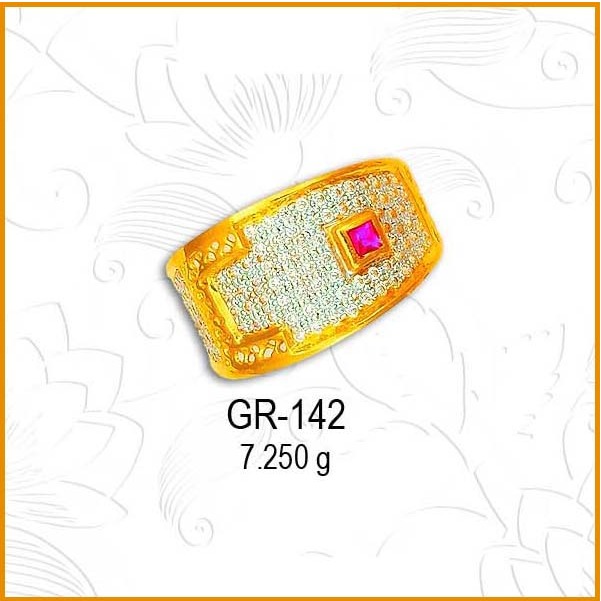 22KT Gold Fancy CZ Pink Stone Gents Ring GR-142