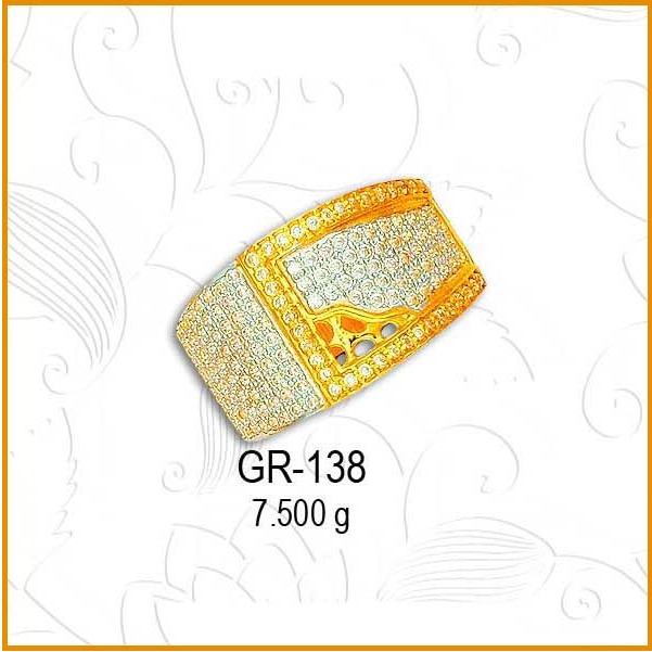 916 Gold Designer CZ Diamond Gents Ring GR-138