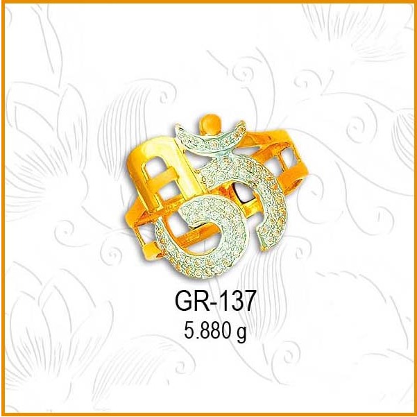 916 Gold Om Design CZ Diamond Gents Ring GR-137