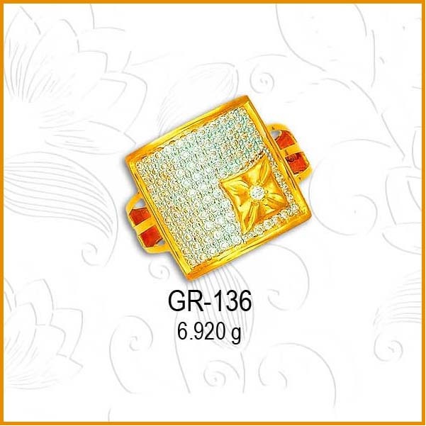 22KT Gold Square Design CZ Diamond Gents Ring GR-136