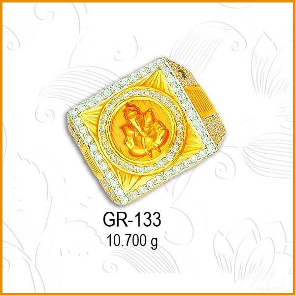 916 Gold Ganesh Design CZ Gents Ring GR-133