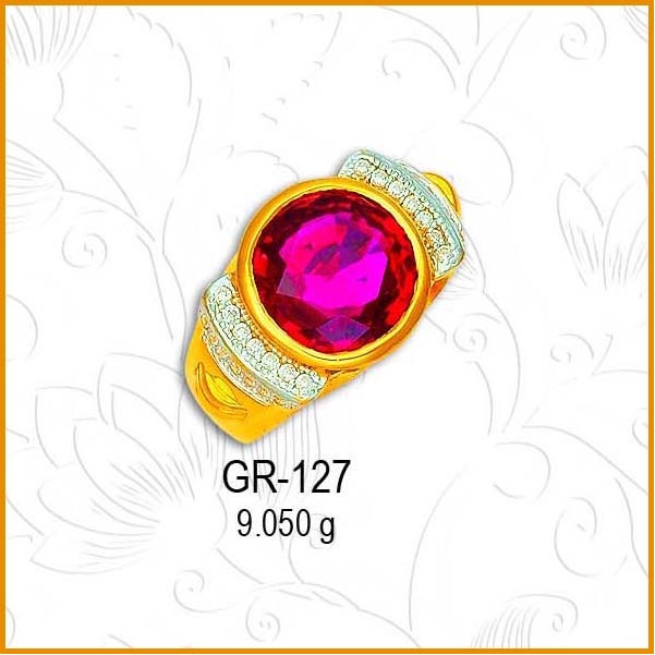 22KT Gold Round Shape CZ Gents Ring GR-127