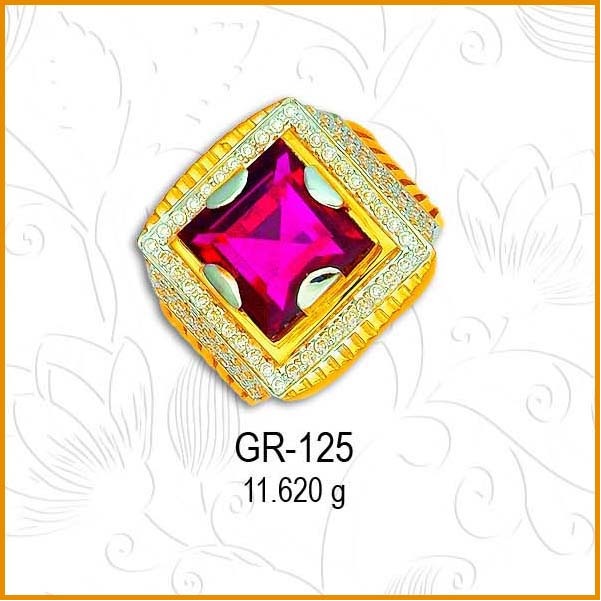 916 Gold Square Design CZ Gents Ring GR-125