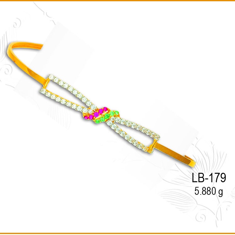 22KT Gold Ladies Pink & Green Stone CZ Kada LB-179
