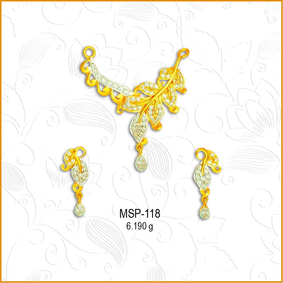 916 Gold leaf Design CZ Mangalsutra Pendant Set MSP-118