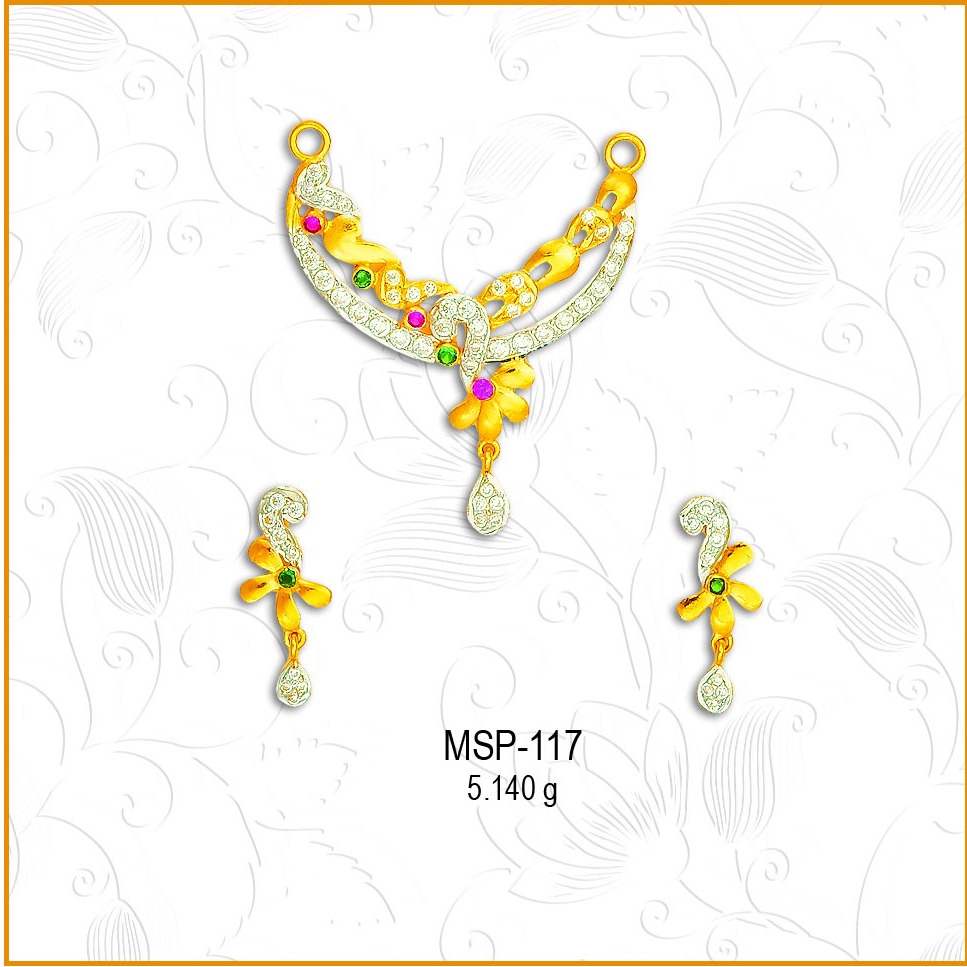 22KT Gold Floral Design CZ Mangalsutra Pendant Set MSP-117