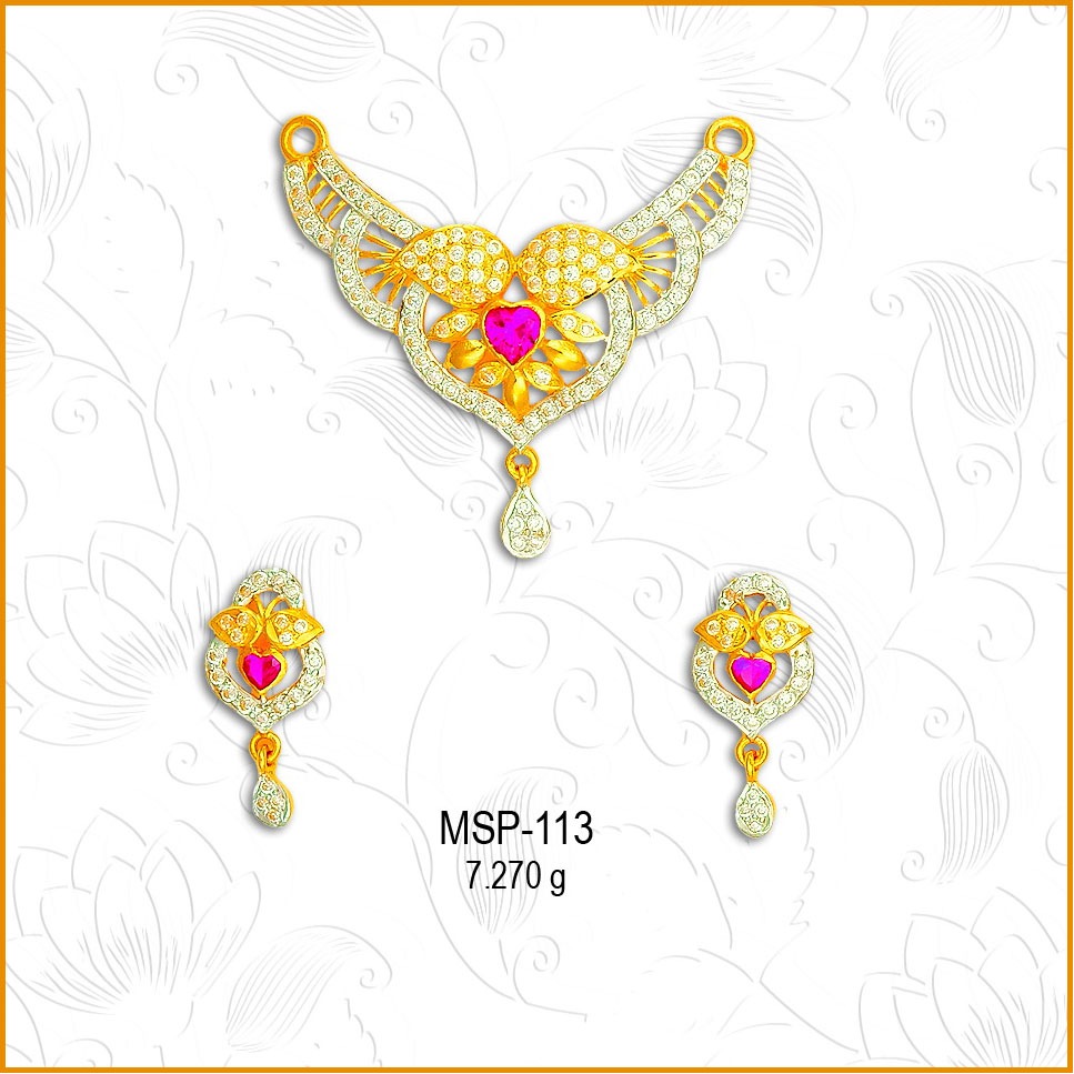 916 Gold Pink Stone CZ Mangalsutra Pendant Set MSP-113