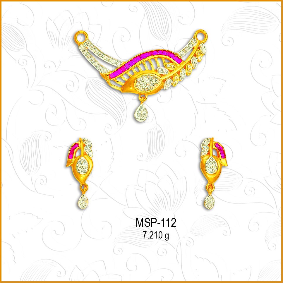 22KT Gold Mango Shape CZ Mangalsutra Pendant Set MSP-112