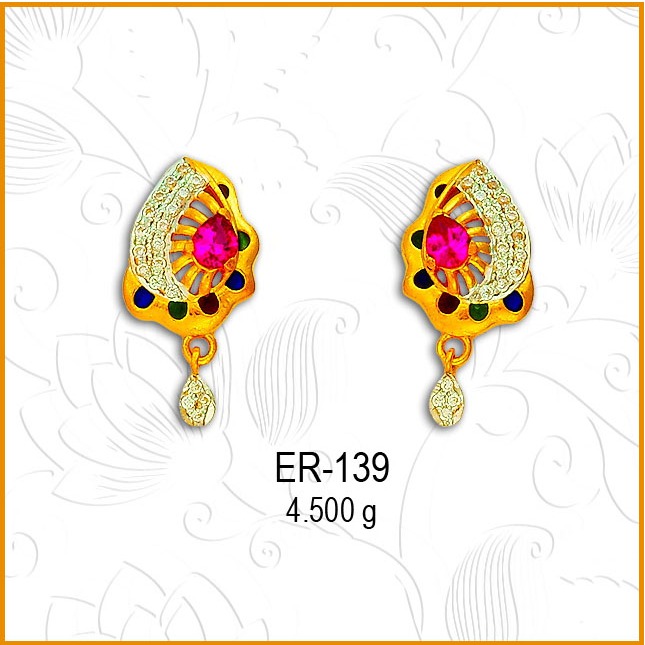 916 CZ Gold Leaf Colored Stone Earring ER-139