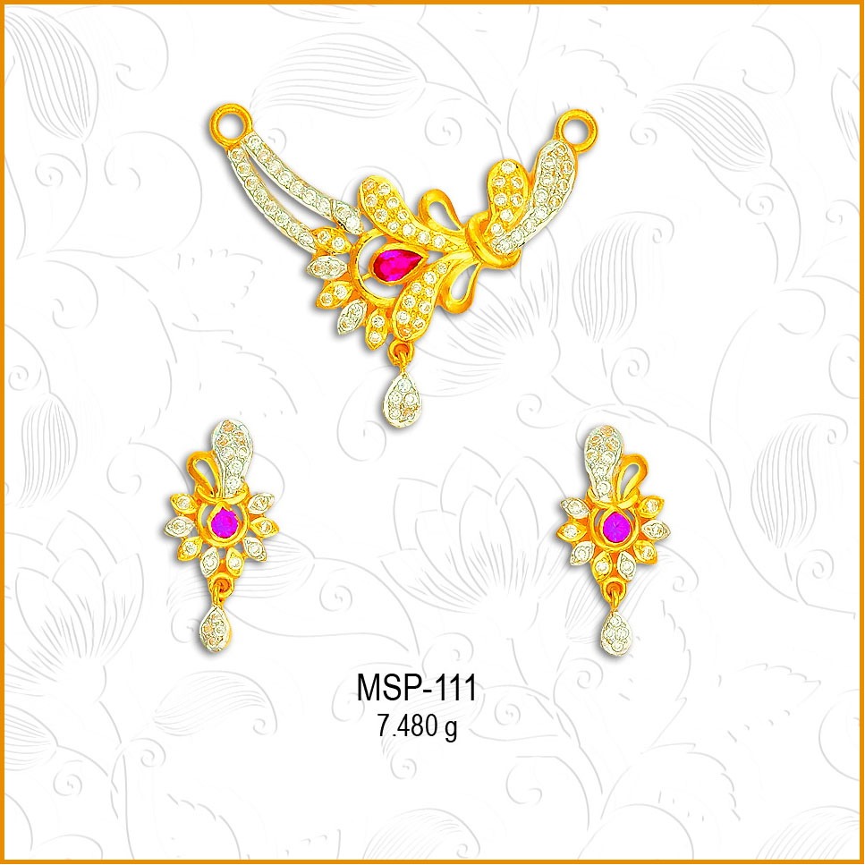 22KT Gold Pink Stone CZ mangalsutra Pendant Set MSP-111