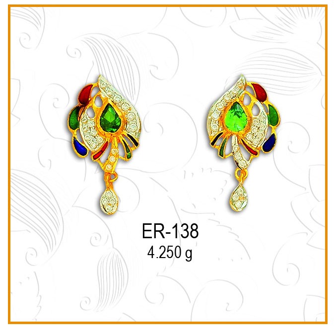916 Gold Pan Shape Colored Stone Earring ER-138