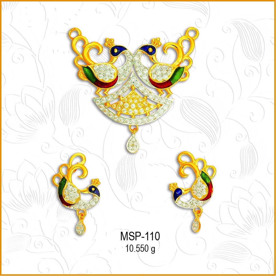 916 Gold Peacock Design CZ Mangalsutra Pendant Set MSP-110