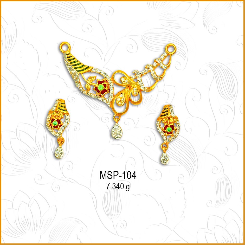 22KT Gold Designer CZ Mangalsutra Pendant Set MSP-104