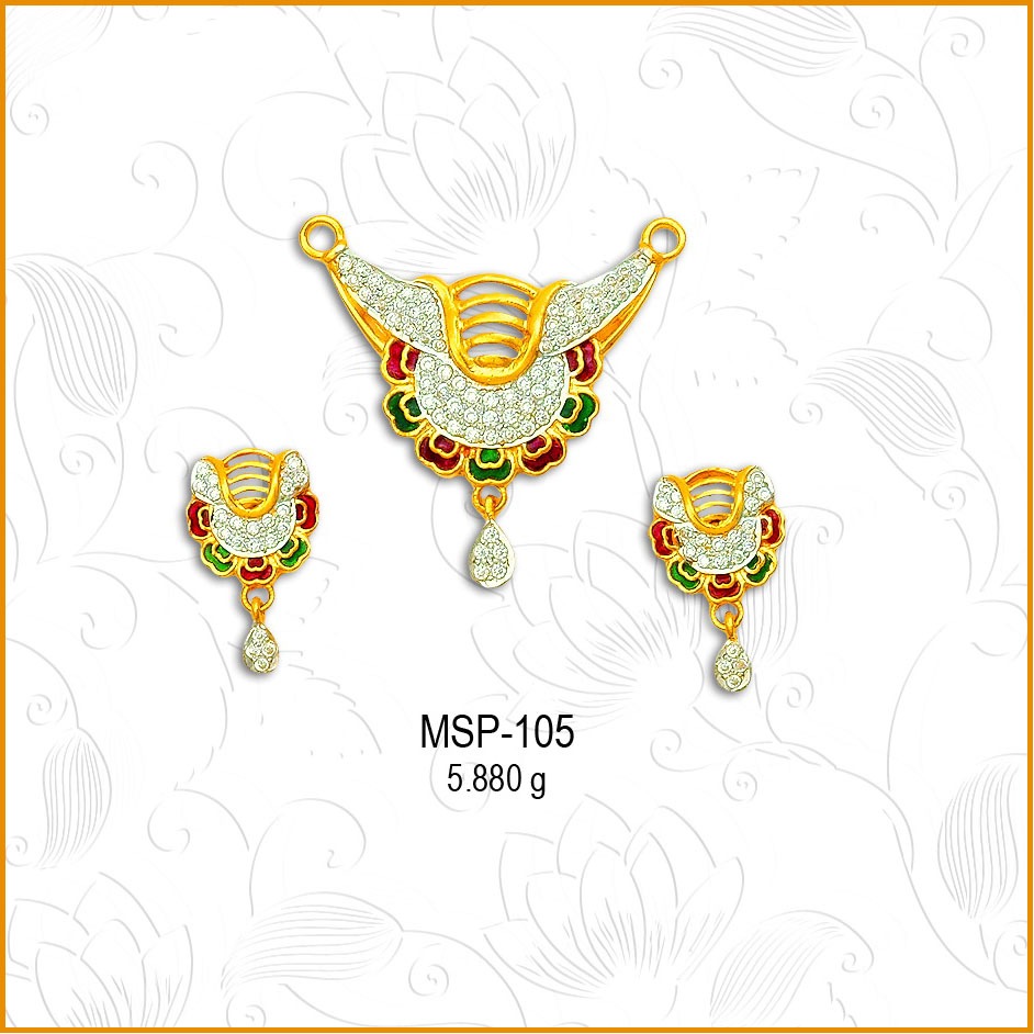 22KT Gold Flower Design CZ Mangalsutra Pendant Set MSP-105
