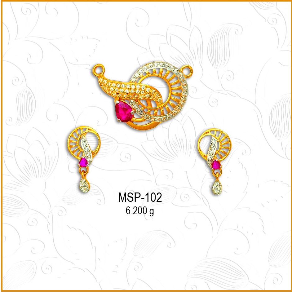 22KT Gold Fancy Pink Stone CZ Pendant Set MSP-102