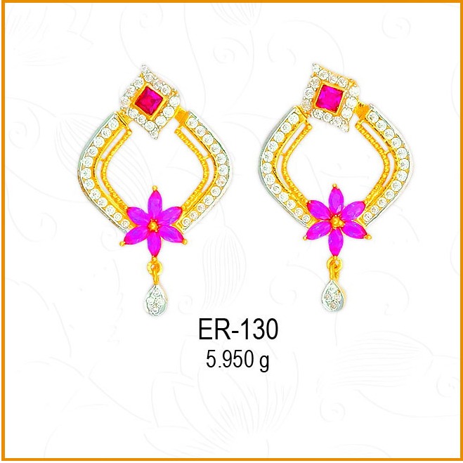 916 CZ Gold Diamond & Flower Shape Earring ER-130