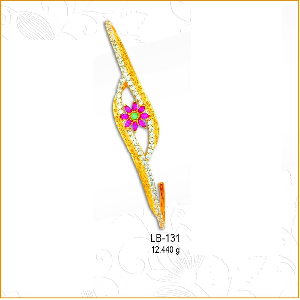 22KT Gold Flower Shape Pink Stone CZ Ladies Kada LB-131