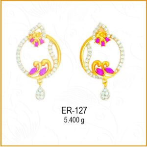 916 Gold CZ Round Shape With Pink Stone Earring ER-127