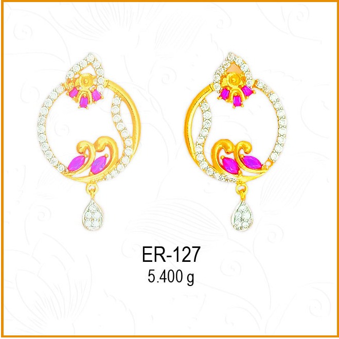 916 Gold CZ Round Shape With Pink Stone Earring ER-127