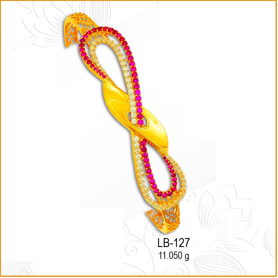 22KT Gold Pink Stone Infinite Design CZ Ladies Kada LB-127