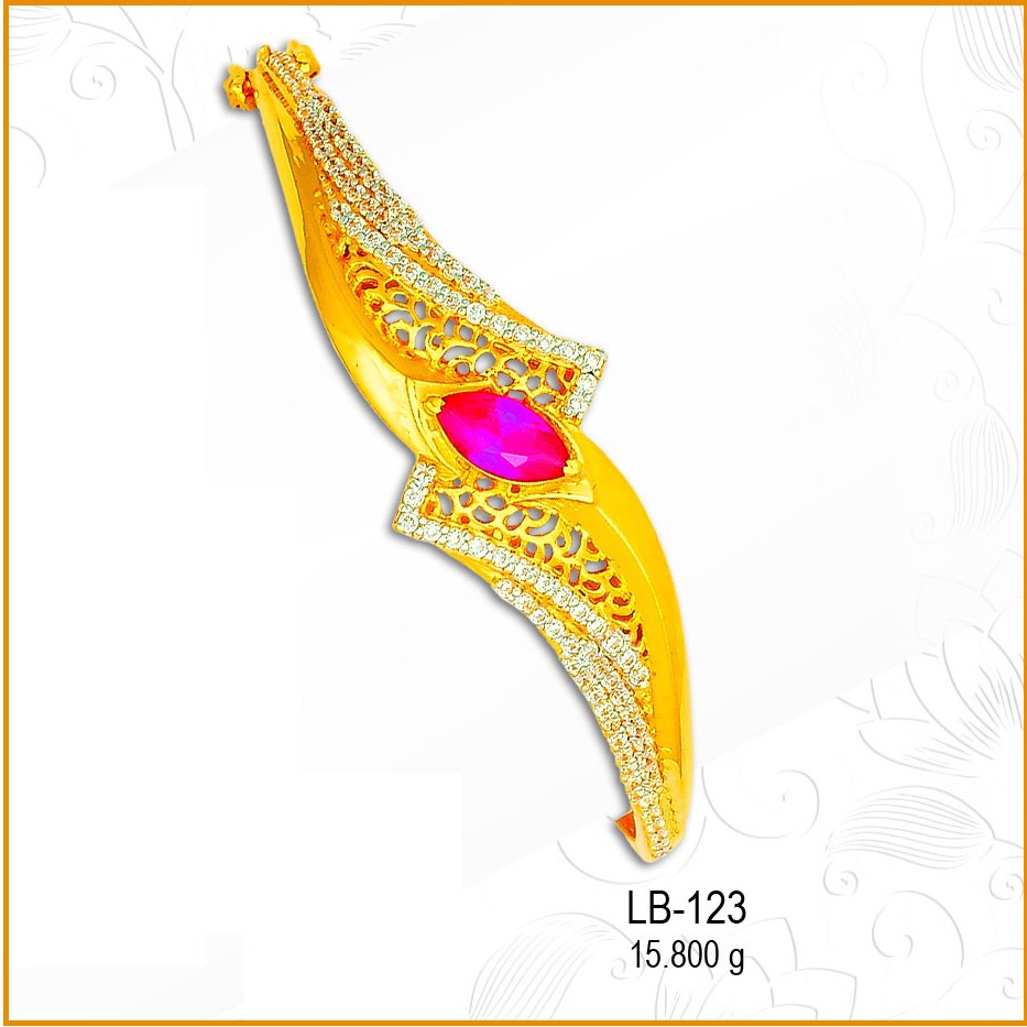 916 Gold Modern CZ Designer Pink Stone Ladies Kada LB-123