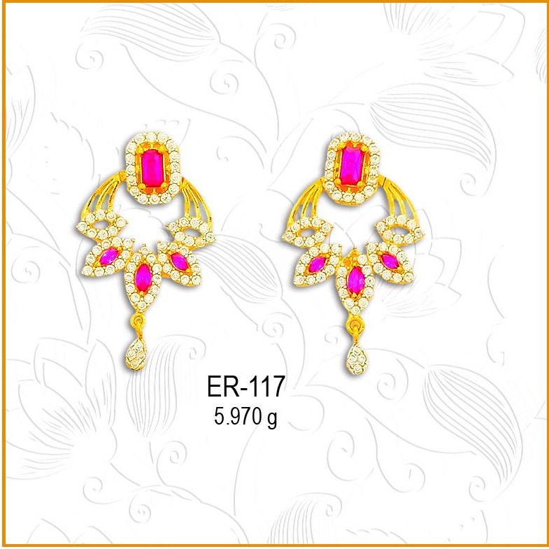 916 Gold CZ Fancy Earring With Pink Diamond ER-117